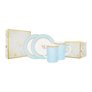 ZEN X SANDRA DEWI Dinner Set Blue Blossom Butterfly 2Plate 2Mug + Box