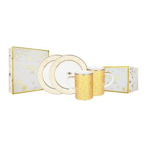 ZEN X SANDRA DEWI Dinner Set Gold Blossom Dragonfly 2Plate 2Mug + Box