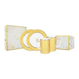 ZEN X SANDRA DEWI Dinner Set Gold Blossom Butterfly 2Plate 2Mug + Box