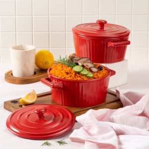 ZEN Casserole Keramik Mangkok Saji dengan Tutup Red Chili