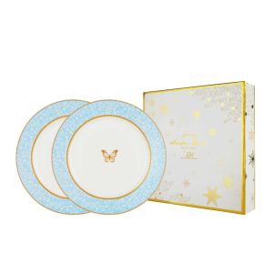 ZEN X SANDRA DEWI Piring Salad Keramik Blue Blssm Butterfly 2pcs + Box