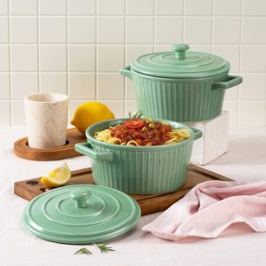 ZEN Casserole Keramik Mangkok Saji dengan Tutup Milky Green