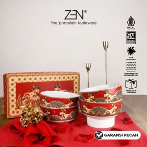 ZEN x Ghea Mangkuk Keramik Set New Wayang Maroon 4 pcs +Gift Box