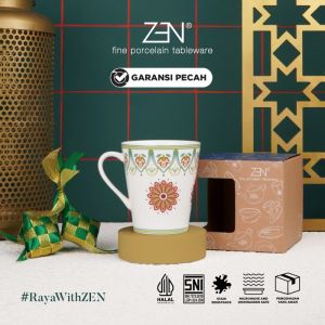 ZEN Mug Keramik Gelas Green Moroccan Eid Mubarak 280 ml + Box