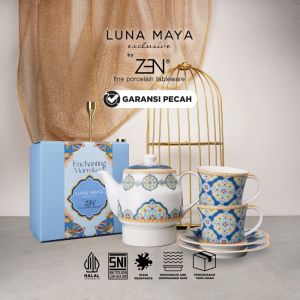 ZEN X LUNA MAYA Tea Set 1 Teko 2 Cup Saucer Marrakech Blue + Box
