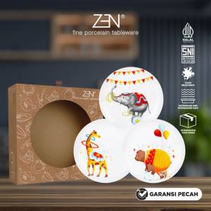 [3 pcs] ZEN Piring Keramik Animal Carnival (Elephant, Giraffe, Bear)