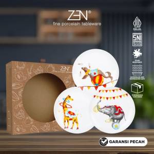 [3 pcs] ZEN Piring Keramik Animal Carnival (Seal, Giraffe, Elephant)