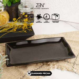 ZEN Piring Saji Hitam Piring Kotak Keramik Piring Kue Diameter 21 cm