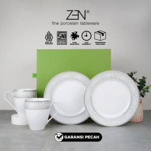 ZEN Kado/Hadiah 2 Piring 2 Mug Keramik Platinum Grey