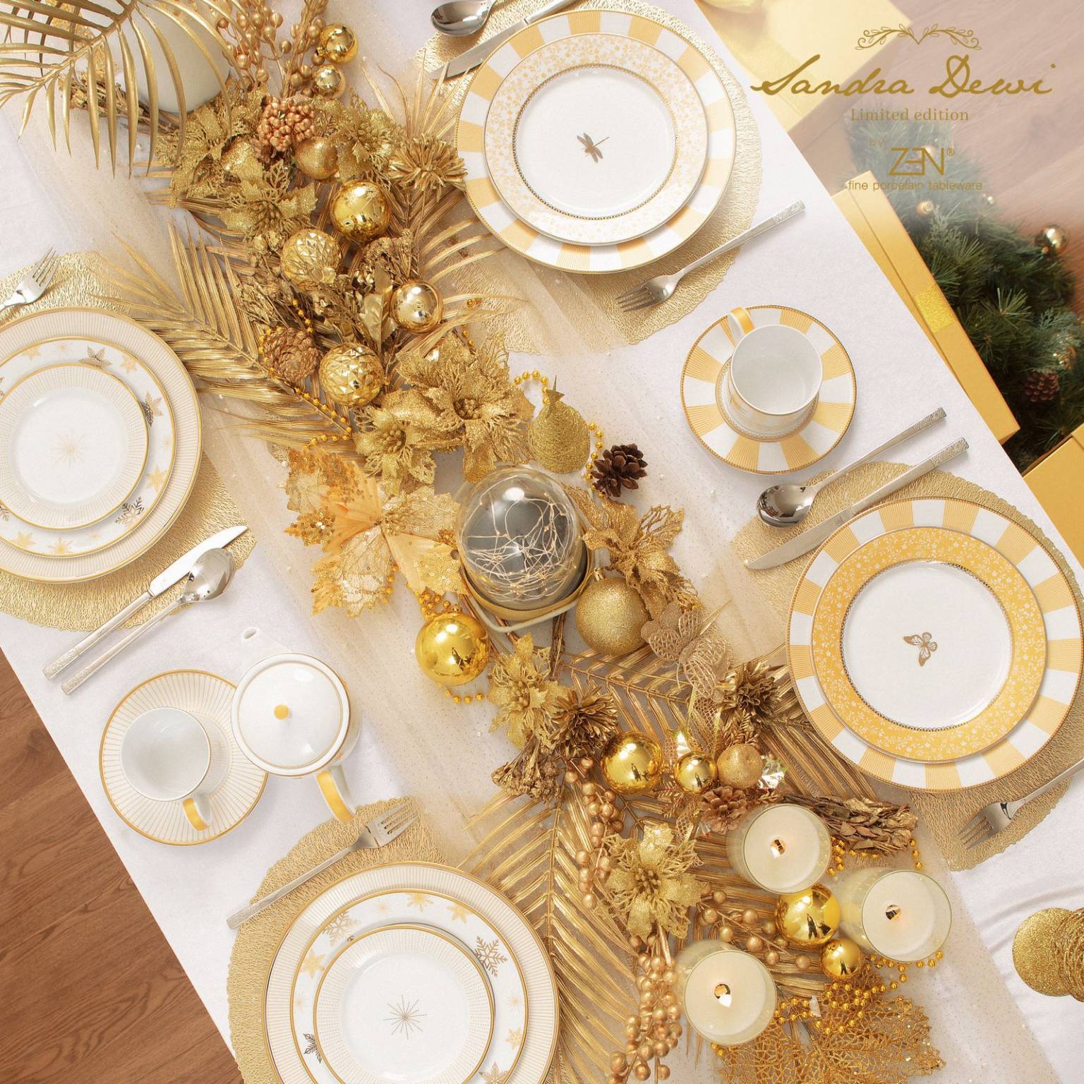 Zen Tableware ZEN X SANDRA DEWI Dinner Set Luxury Gold 2DinnerPlate 2SaladPlate+Box ...