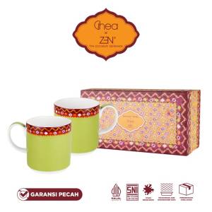 ZEN x Ghea Jumputan Mug Gelas Keramik Green 280ml isi 2 pcs+ Box