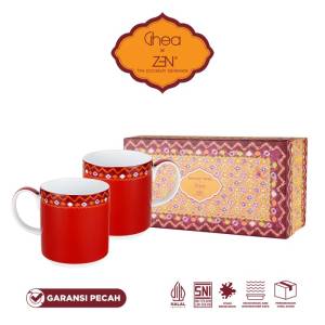 ZEN x Ghea Jumputan Mug Gelas Keramik Maroon 280ml isi 2 pcs+ Box