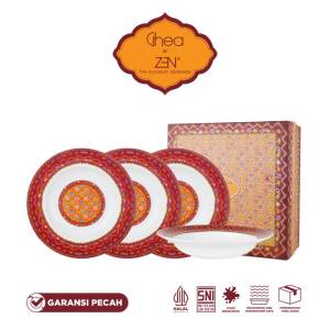 ZEN x Ghea Jumputan Pelangi Piring Sup Keramik 28cm isi 4 pcs + Box