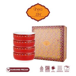ZEN x Ghea Jumputan Mangkok Keramik Set Maroon isi 4 pcs+ Box