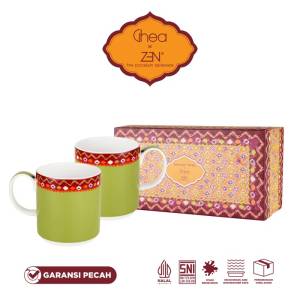 ZEN x Ghea Jumputan Mug Gelas Keramik Dark Green 280ml isi 2 pcs+ Box
