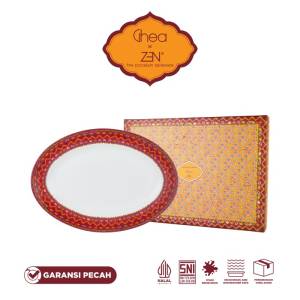 ZEN x Ghea Jumputan Pelangi Piring Oval Piring Saji Keramik 38cm + Box