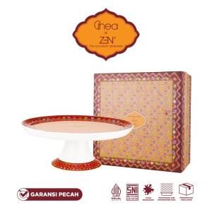 ZEN x Ghea Jumputan Cake Plate Piring Saji Keramik Orange 25cm + Box