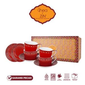 ZEN x Ghea Jumputan Series Cangkir Keramik Set Maroon 4 Pairs +Box