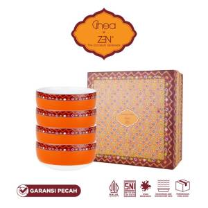 ZEN x Ghea Jumputan Mangkok Keramik Set Orange isi 4 pcs+ Box