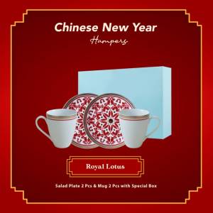 ZEN Hampers CNY Imlek Piring Mug Keramik Royal Lotus isi 4 pcs + Box