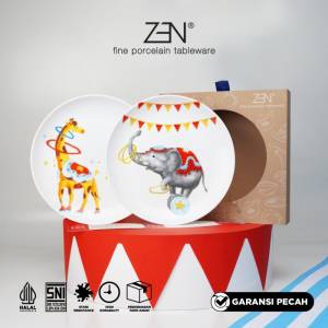 ZEN Piring Makan Keramik 22cm Animal Carnival 2pcs