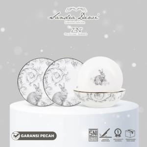 ZEN X SANDRA DEWI Frost Dinner Set 2 Piring Salad 2 Bowl Rabbit + Box