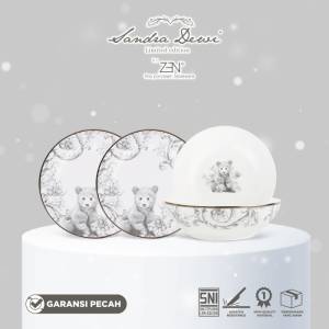 ZEN X SANDRA DEWI Frost Dinner Set 2 Piring Salad 2 Bowl Bear + Box