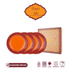 ZEN x Ghea Jumputan Series Piring Salad Keramik Orange isi 4 pcs +Box