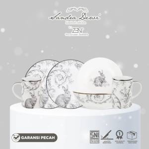 ZEN X SANDRA DEWI Frost Piring Mangkuk Mug Keramik 6pcs Rabbit + Box