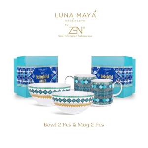 ZEN X LUNA MAYA Mangkok Mug Keramik Delightful Aiyla Blue 4pcs +Box