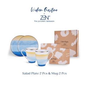 ZEN x WULAN GURITNO Piring Salad Mug Keramik Blissful Splash isi 4 pcs + Box
