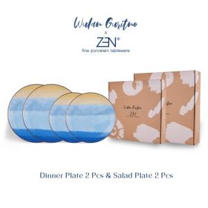 ZEN x WULAN GURITNO Piring Makan Keramik Set Blissful Splash isi 4 pcs + Box