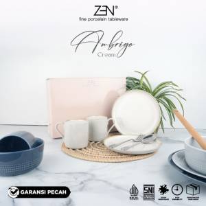 ZEN Dinner Set Piring Mug Keramik Stoneware Cream isi 4 pcs + Box