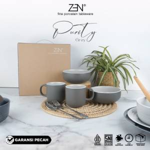 ZEN Dinner Set Mug Mangkuk Keramik Purity Dark Grey isi 4 pcs + Box