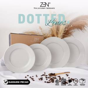 ZEN Dinner Set Piring Keramik Dotted Lines Light Grey isi 4 pcs + Box