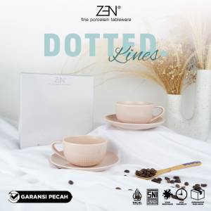 ZEN Cangkir Keramik Dotted Lines Rose Pink isi 2 pairs + Box