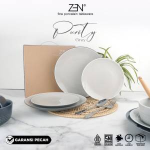 ZEN Dinner Set Piring Makan Keramik Purity Dark Grey isi 4 pcs + Box