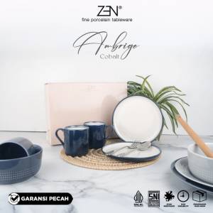 ZEN Dinner Set Piring Mug Keramik Stoneware Cobalt isi 4 pcs + Box