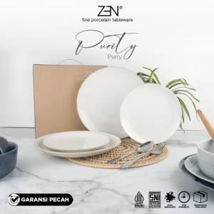 ZEN Dinner Set Piring Makan Keramik Purity Putty isi 4 pcs + Box