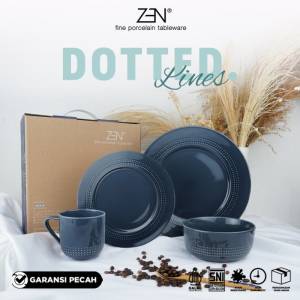 ZEN Dinner Set Keramik Dotted Lines Blue Navy isi 4 pcs + Box