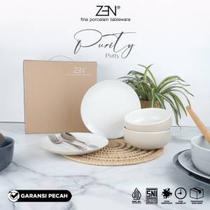 ZEN Dinner Set Piring Mangkuk Keramik Purity Putty isi 4 pcs + Box