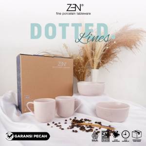 ZEN Mug Mangkuk Keramik Dotted Lines Pink isi 4 pcs + Box