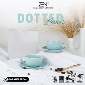 ZEN Cangkir Keramik Dotted Lines Blue Aqua isi 2 pairs + Box