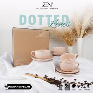 ZEN Cangkir Keramik Dotted Lines Rose Pink isi 4 pairs + Box