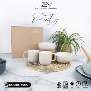 ZEN Dinner Set Mug Mangkuk Keramik Purity Putty isi 4 pcs + Box