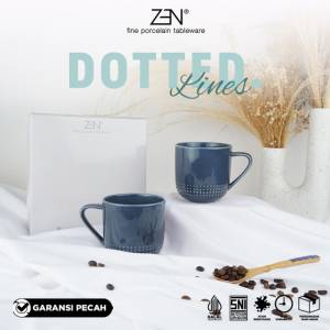ZEN Mug Keramik Dotted Lines Blue Navy isi 2 pcs + Box