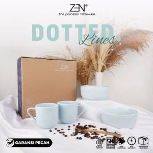 ZEN Mug Mangkuk Keramik Dotted Lines Light Blue isi 4 pcs + Box
