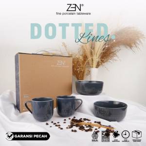 ZEN Mug Mangkuk Keramik Dotted Lines Blue Navy isi 4 pcs + Box