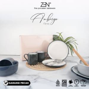 ZEN Dinner Set Piring Mug Keramik Stoneware Grey isi 4 pcs + Box
