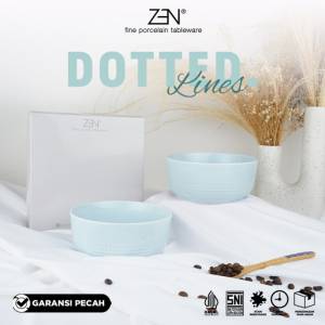 ZEN Mangkuk Keramik Dotted Lines Light Blue isi 2 pcs + Box